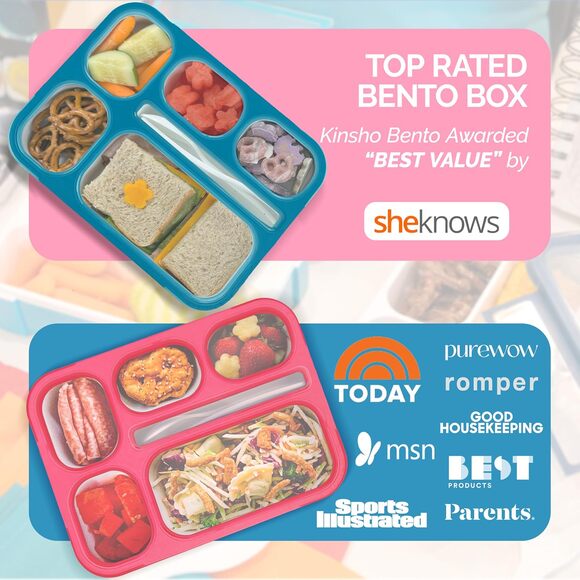Kinsho Bento Lunch Box Kids & Adult with 6 Compartments Blue/Pink - Picture 2 of 3